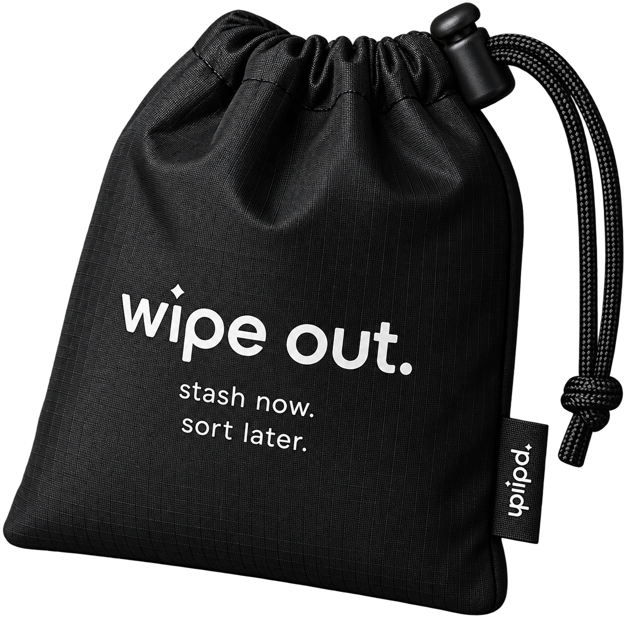 WIPD wipe out bag — black waterproof drawstring pouch for used wrappers